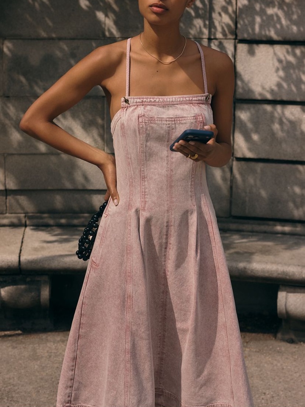 Pilcro square-neck apron midi denim dress